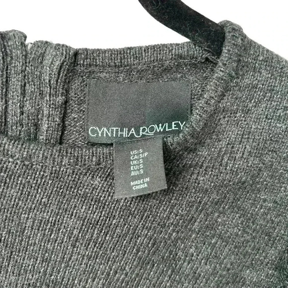 CYNTHIA ROWLEY Charcoal Grey Wool Blend Ruffled Sweater Women's Size Small - Picture 5 of 7